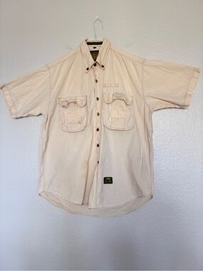 Vintage Camel Trophy Adventure Wear Safari Shirt Men's M/L Tan Cargo Button Up